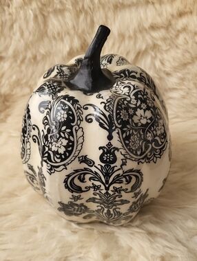 Source Unknown Black and White Damask Ceramic Pumpkin
